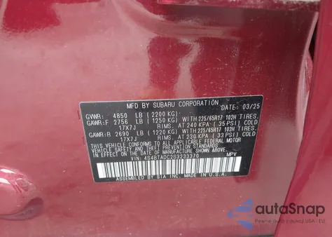 2025 Subaru Outback Premium from USA, damaged, VIN 4S4BTADC2S3233370